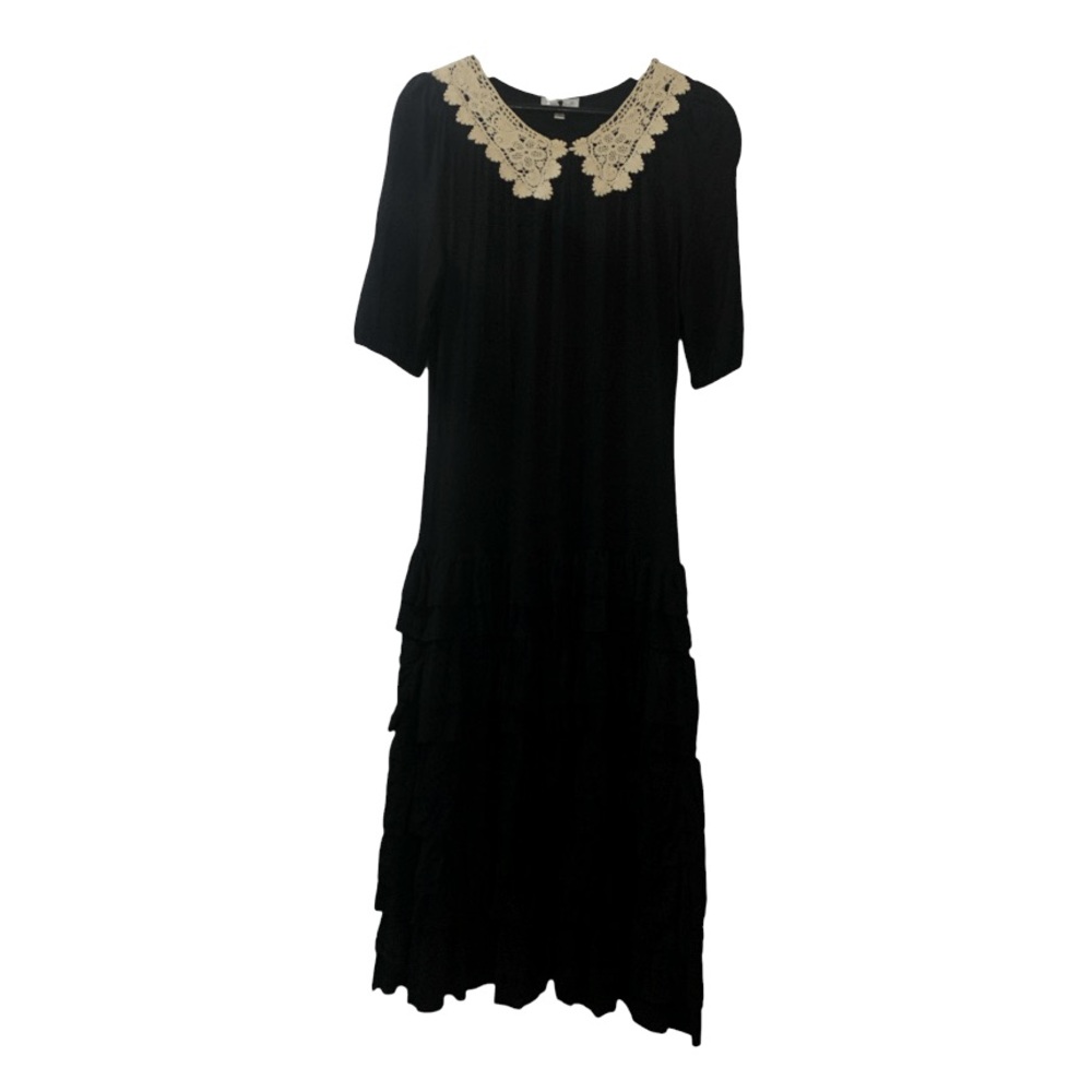 Black Midi Dress with Cream Lace Collar